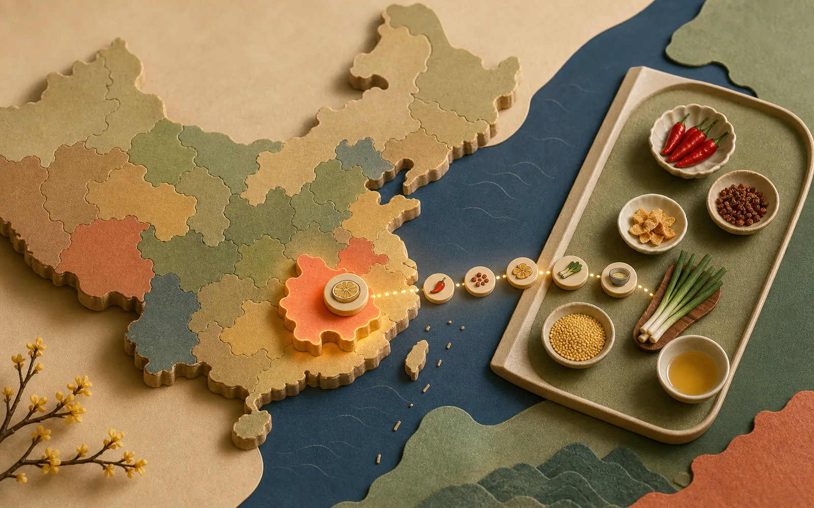 从地域地图选择代表性食材与风味的页面