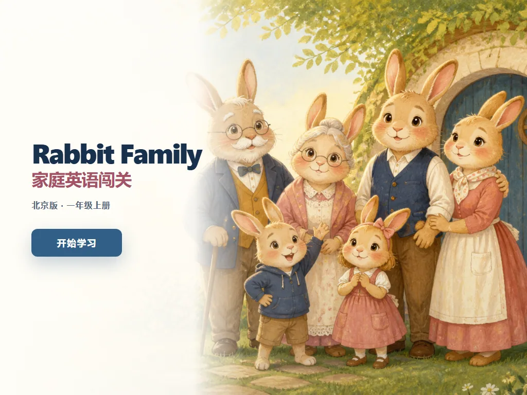 Rabbit Family 家庭英语平板端首页界面